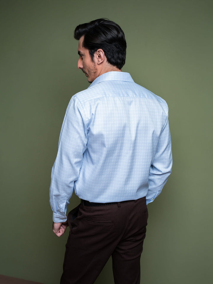 Sky Blue Formal Check Shirt With Cutaway Collar Brumano Pakistan