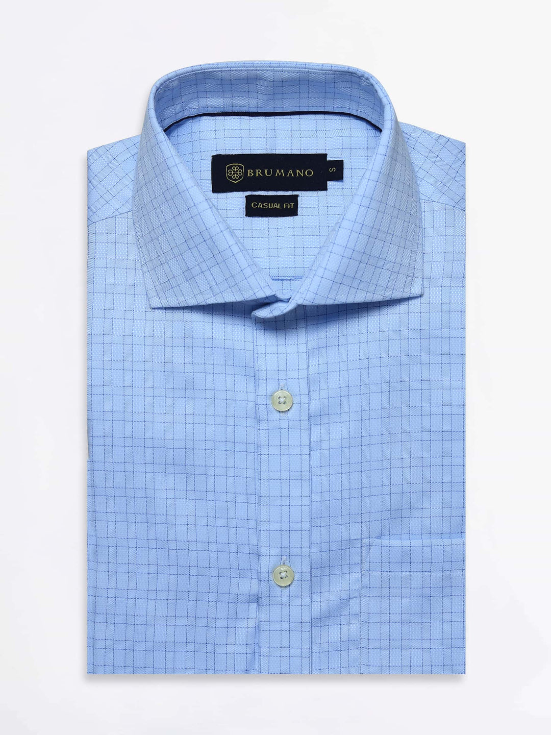 Sky Blue Formal Check Shirt With Cutaway Collar Brumano Pakistan