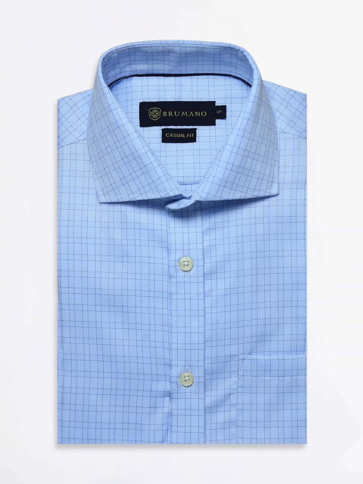 Sky Blue Formal Check Shirt With Cutaway Collar Brumano Pakistan