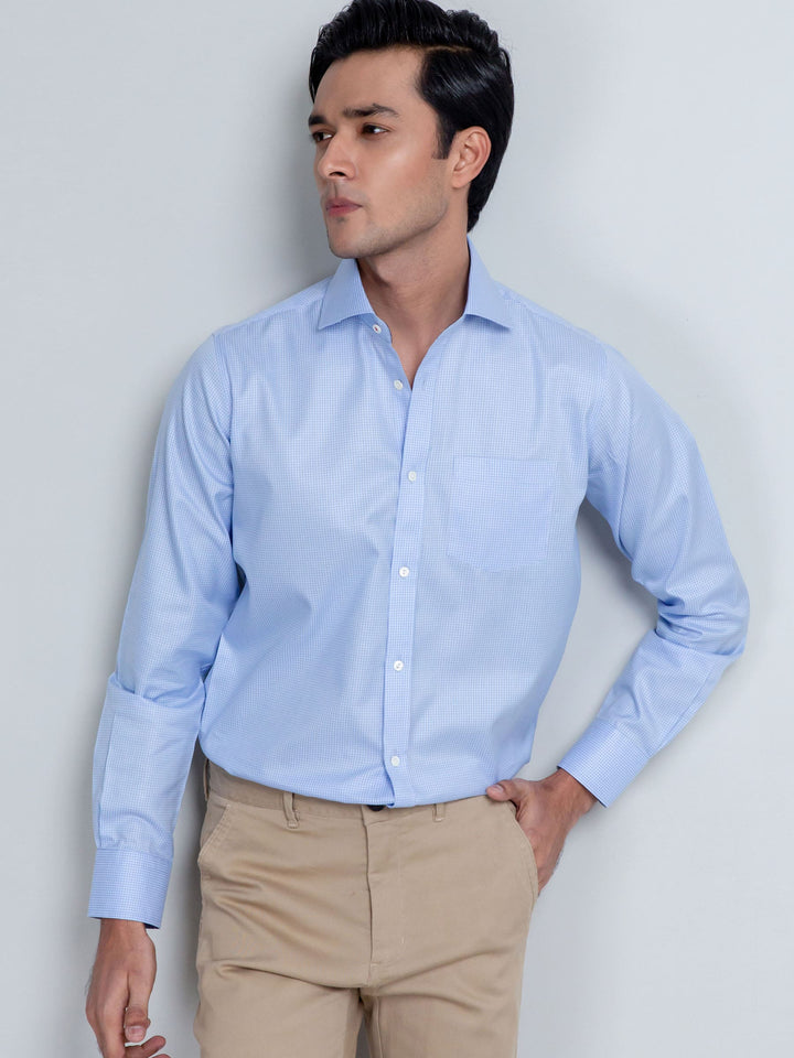 Sky Blue Micro Gingham Shirt With Shallow Collar Brumano Pakistan