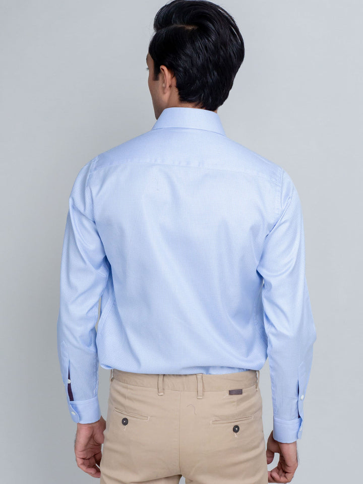 Sky Blue Micro Gingham Shirt With Shallow Collar Brumano Pakistan