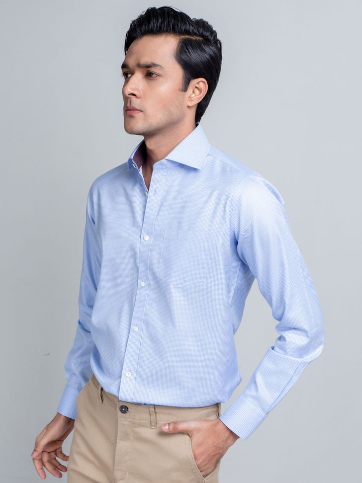 Sky Blue Micro Gingham Shirt With Shallow Collar Brumano Pakistan