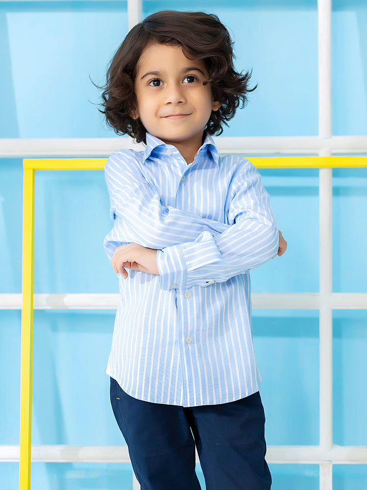 Sky Blue Striped Long Sleeve Formal Shirt Brumano Pakistan