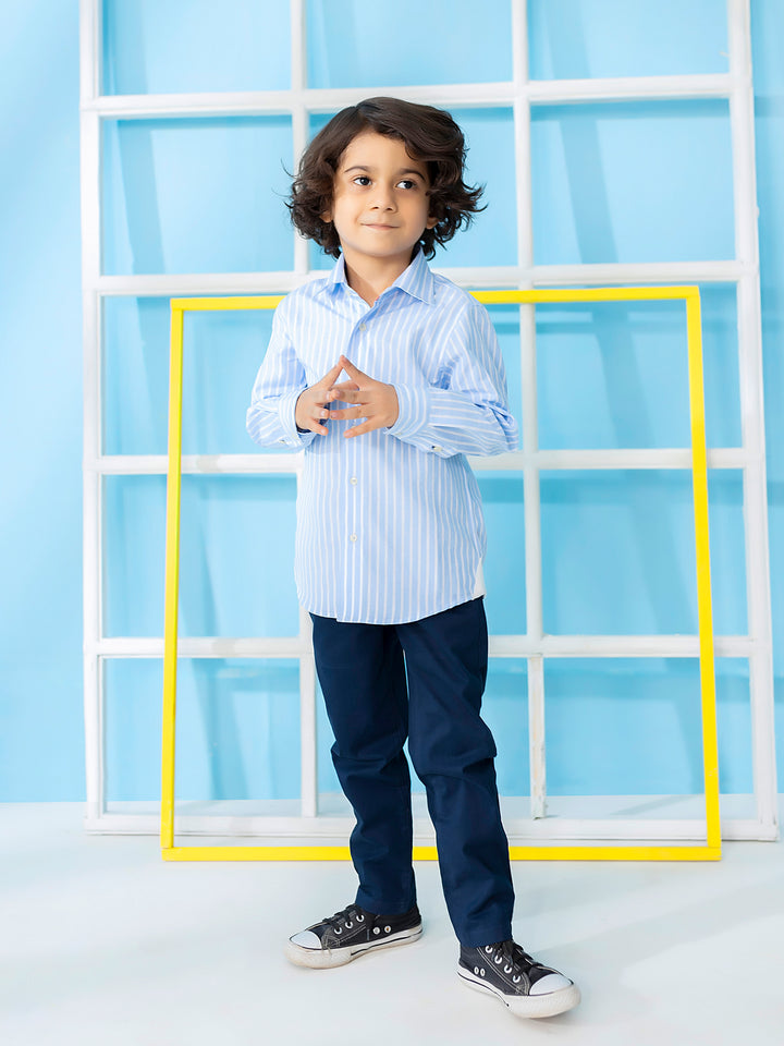 Sky Blue Striped Long Sleeve Formal Shirt Brumano Pakistan