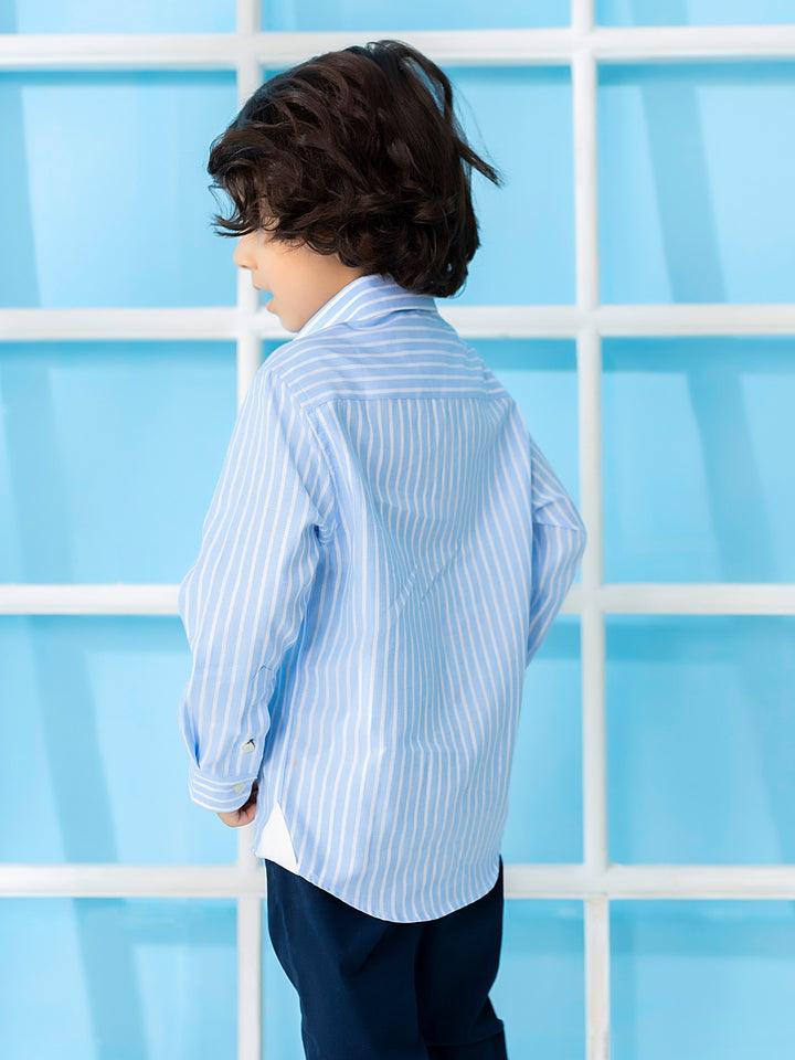 Sky Blue Striped Long Sleeve Formal Shirt Brumano Pakistan