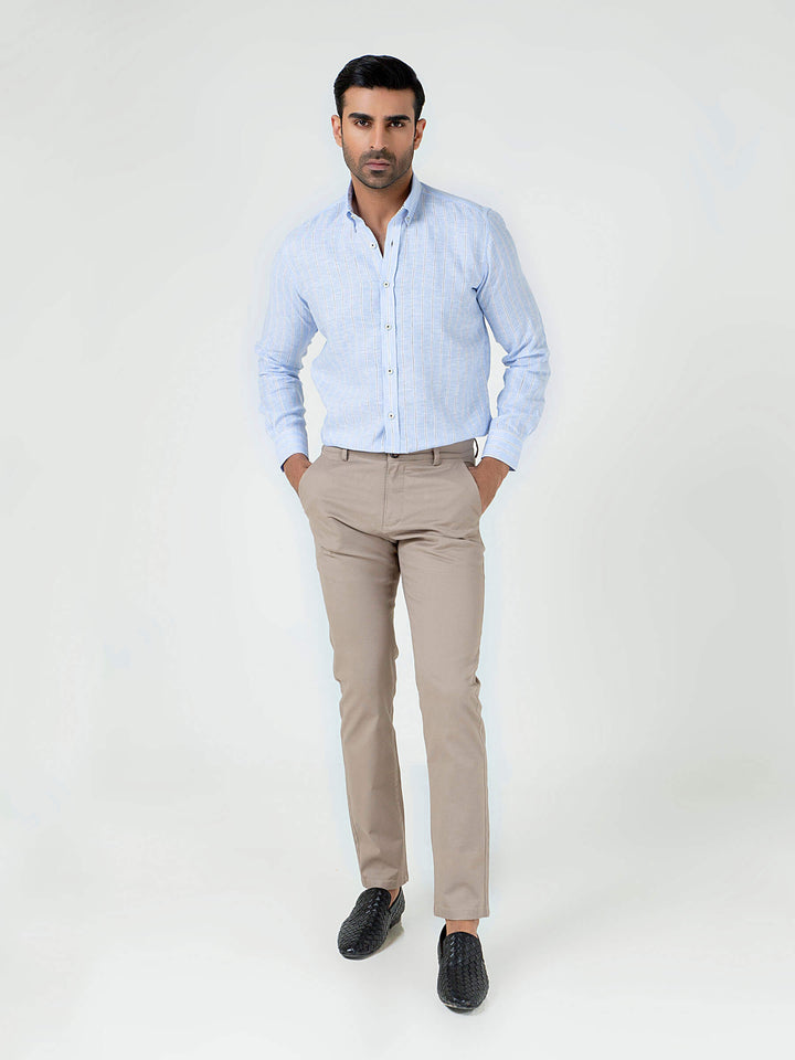Sky Blue 100% Linen Striped Shirt Brumano Pakistan