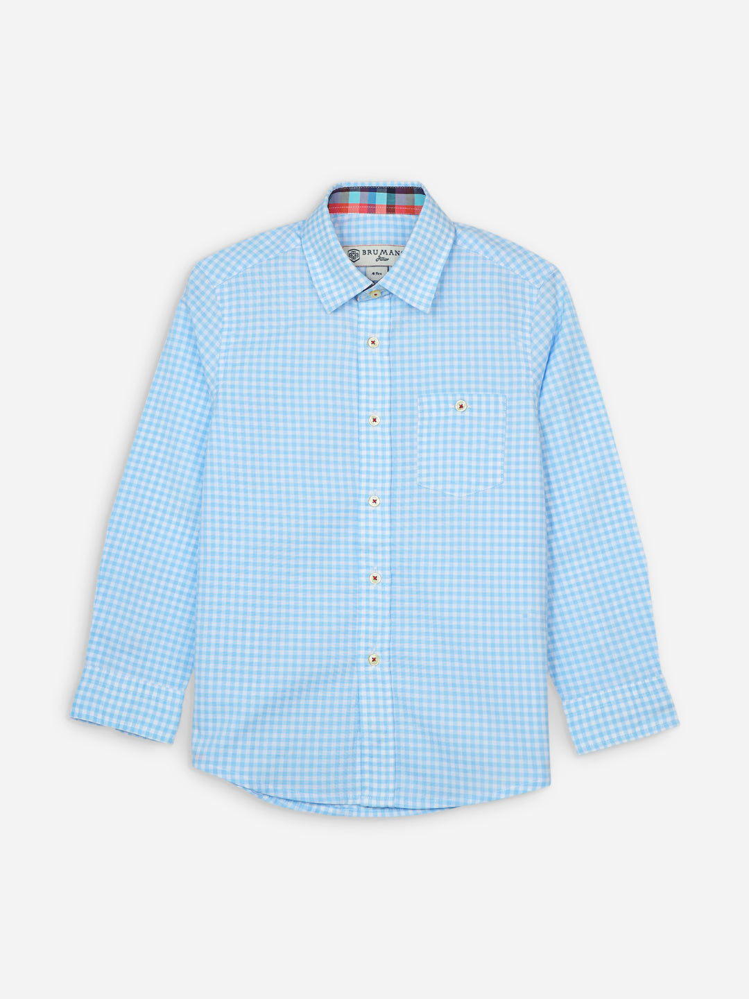 Sky Blue Gingham Long Sleeve Casual Shirt Brumano Pakistan