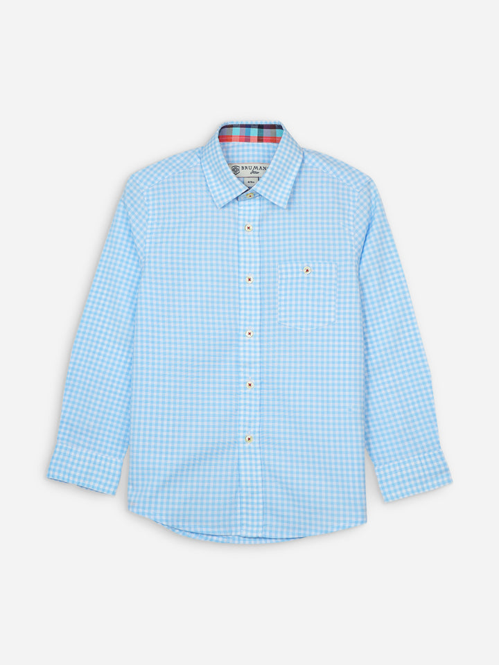 Sky Blue Gingham Long Sleeve Casual Shirt Brumano Pakistan
