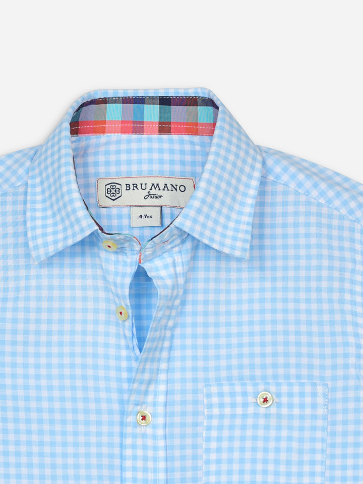 Sky Blue Gingham Long Sleeve Casual Shirt Brumano Pakistan