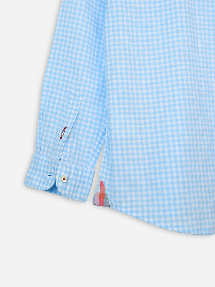 Sky Blue Gingham Long Sleeve Casual Shirt Brumano Pakistan