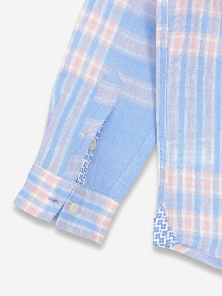 Sky Blue Linen Checkered Casual Shirt Brumano Pakistan 