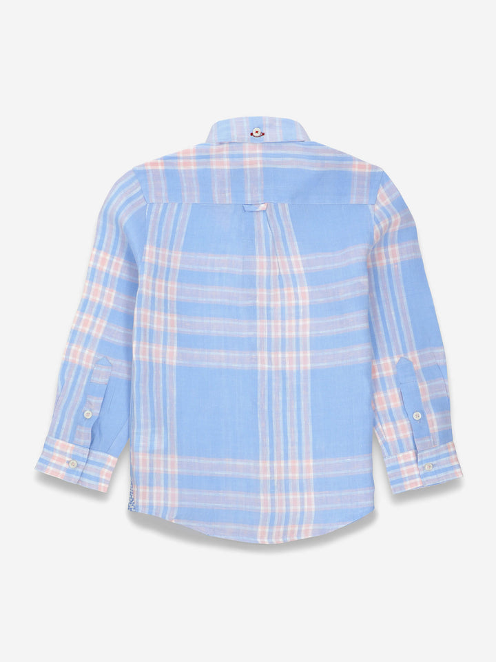 Sky Blue Linen Checkered Casual Shirt Brumano Pakistan 