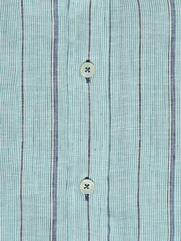 Sky Blue Linen Striped Mao Collar Shirt Brumano Pakistan