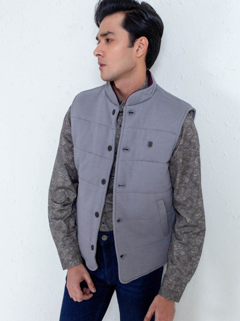 Slate Grey Knitted Sleeveless Vest Brumano Pakistan