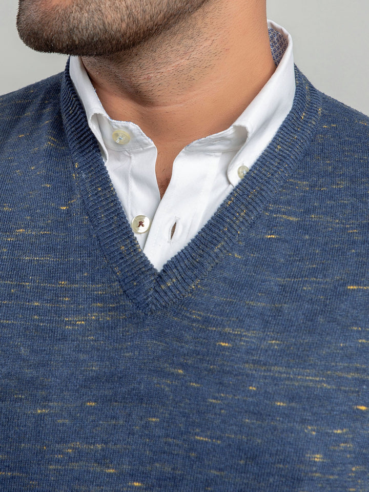 Blue & Yellow Patterned Sleeveless V-Neck Sweater Brumano Pakistan