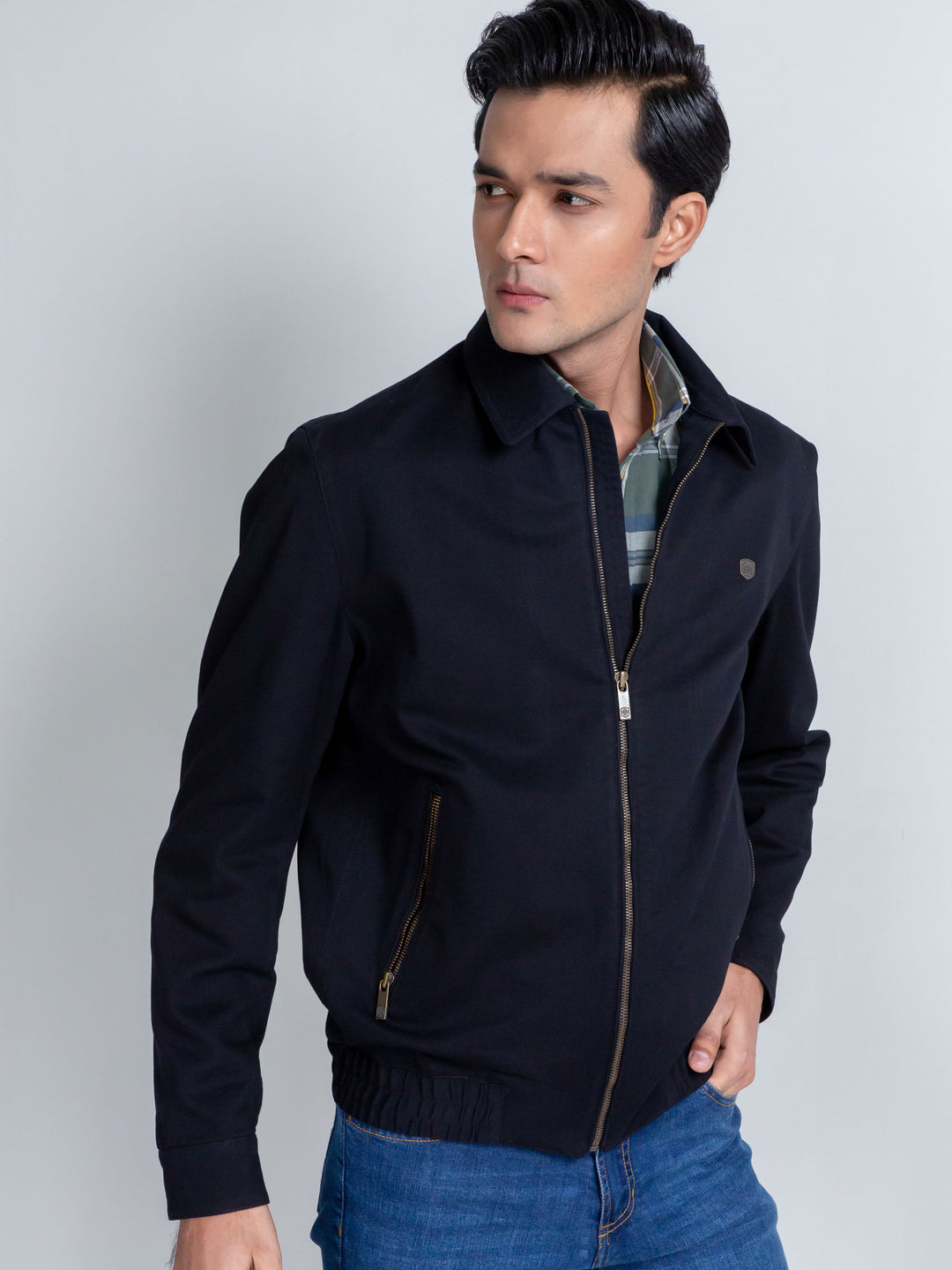 Slim-Fit Black Casual Collar Jacket Brumano Pakistan