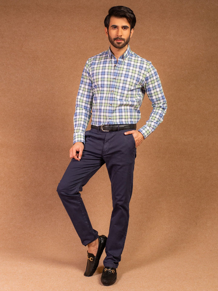 Slim-Fit Navy Blue Textured Trouser