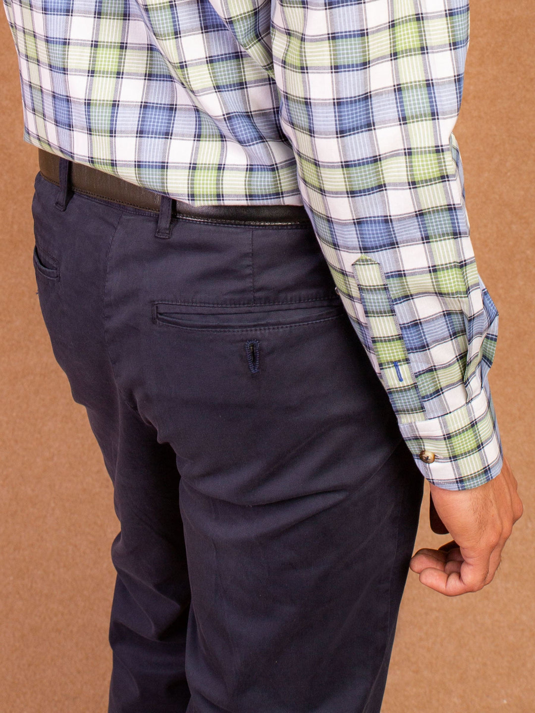 Slim-Fit Navy Blue Textured Trouser