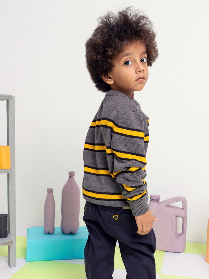 Steel Grey & Yellow Striped Casual Jumper Brumano Pakistan