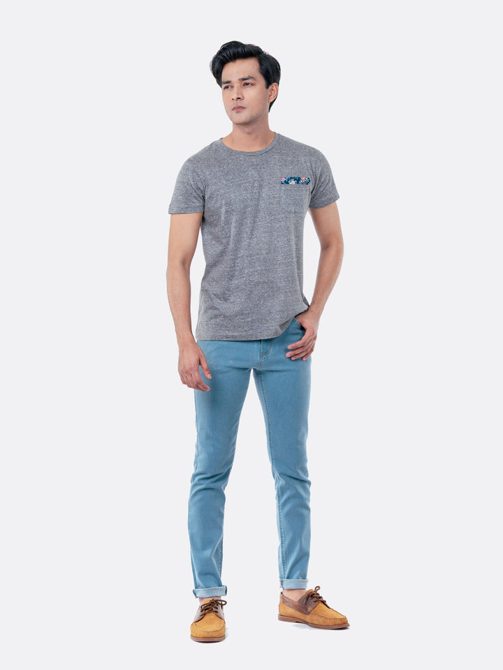 Steel Grey Crew Neck T-Shirt With Pocket Brumano Pakistan