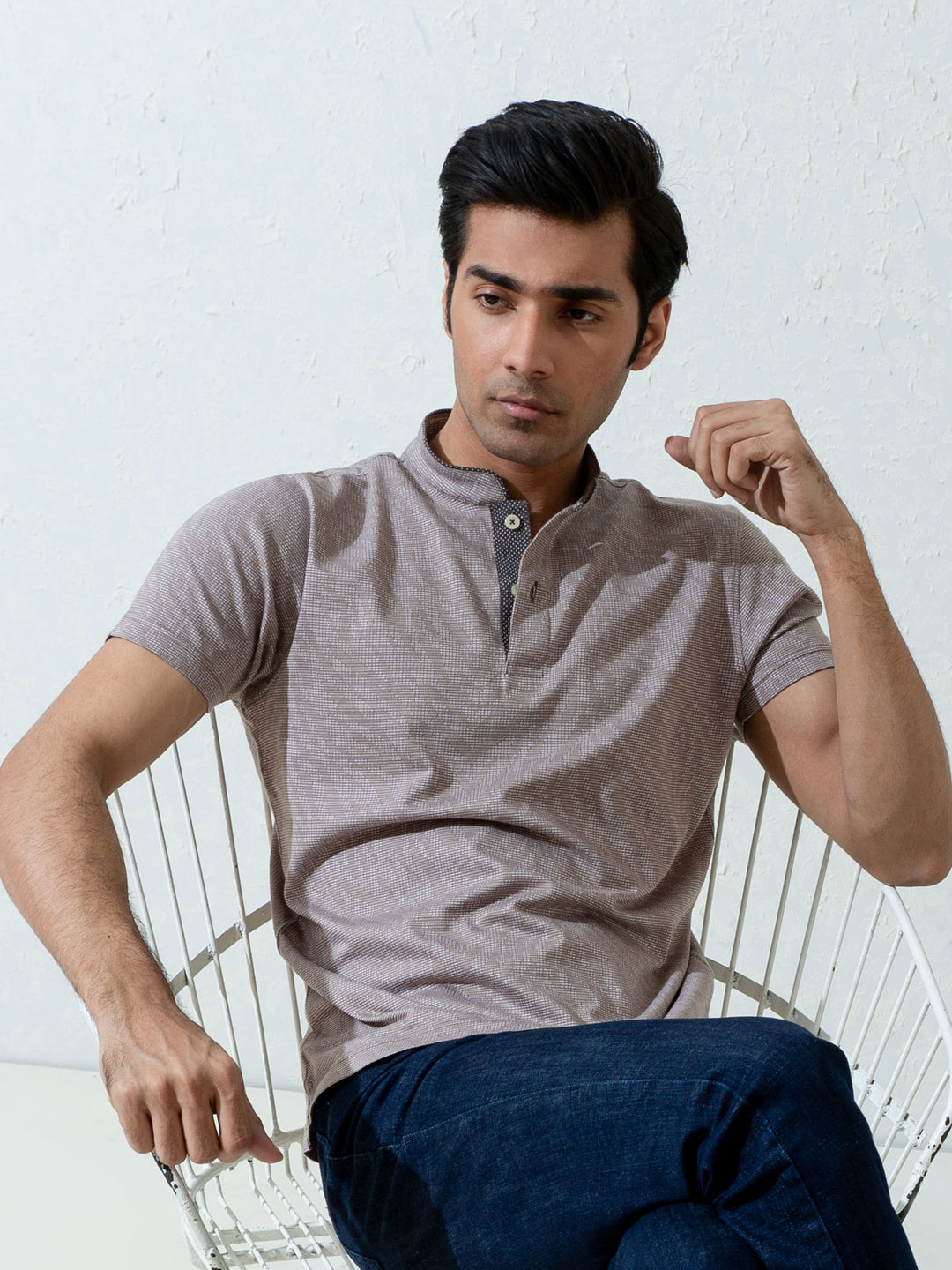 Tan Brown Mao Collar Polo Shirt Brumano Pakistan