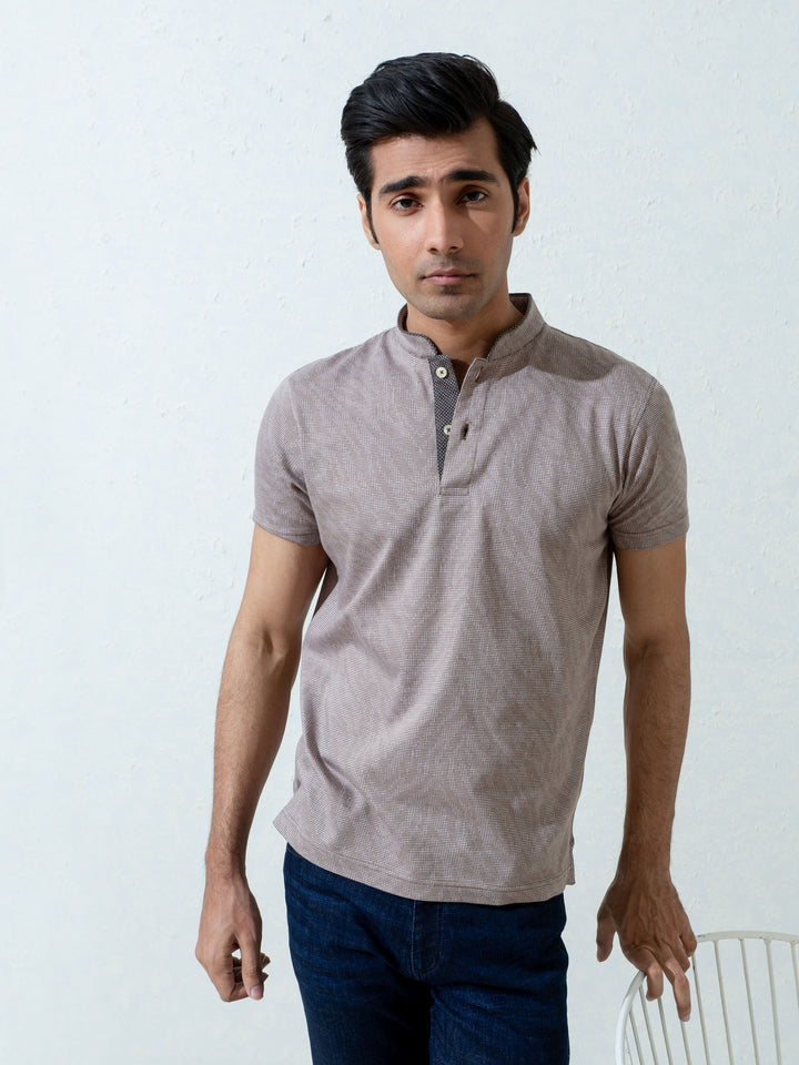 Tan Brown Mao Collar Polo Shirt Brumano Pakistan