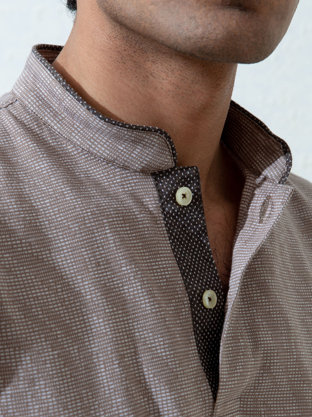 Tan Brown Mao Collar Polo Shirt Brumano Pakistan