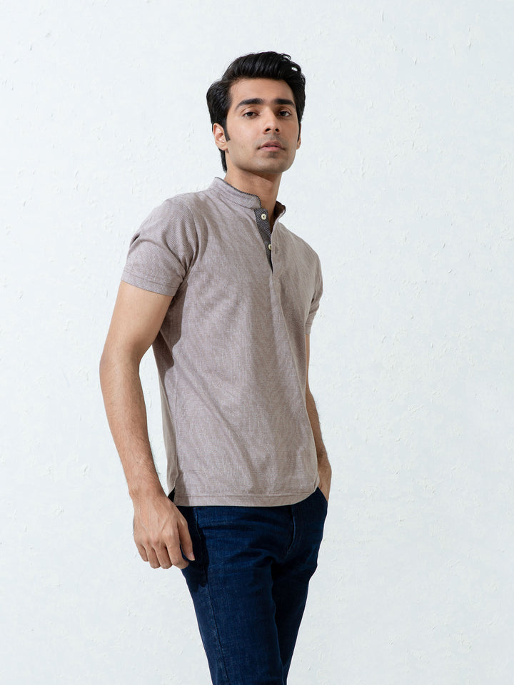 Tan Brown Mao Collar Polo Shirt Brumano Pakistan