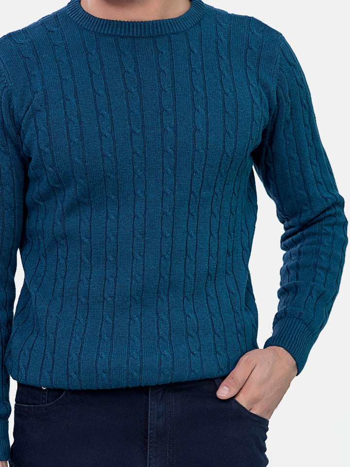 Teal Blue Cable Knitted Jumper Brumano Pakistan