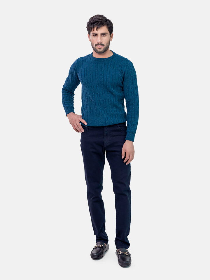 Teal Blue Cable Knitted Jumper Brumano Pakistan