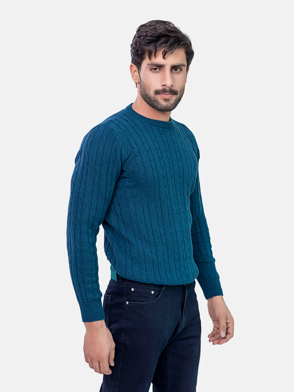 Teal Blue Cable Knitted Jumper Brumano Pakistan