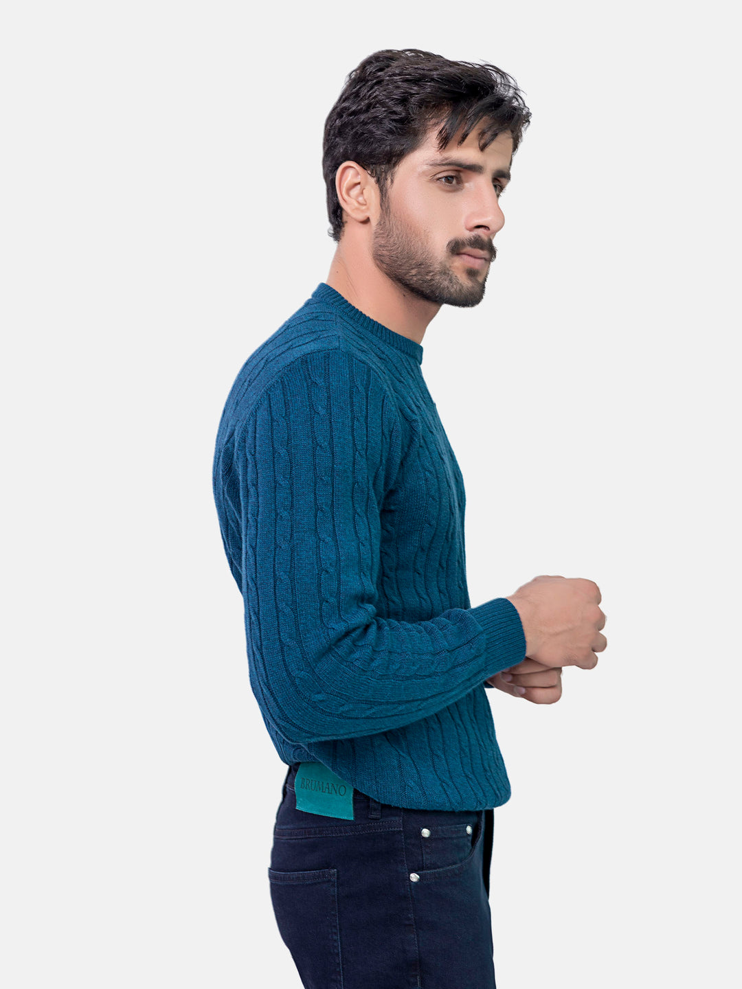 Teal Blue Cable Knitted Jumper Brumano Pakistan