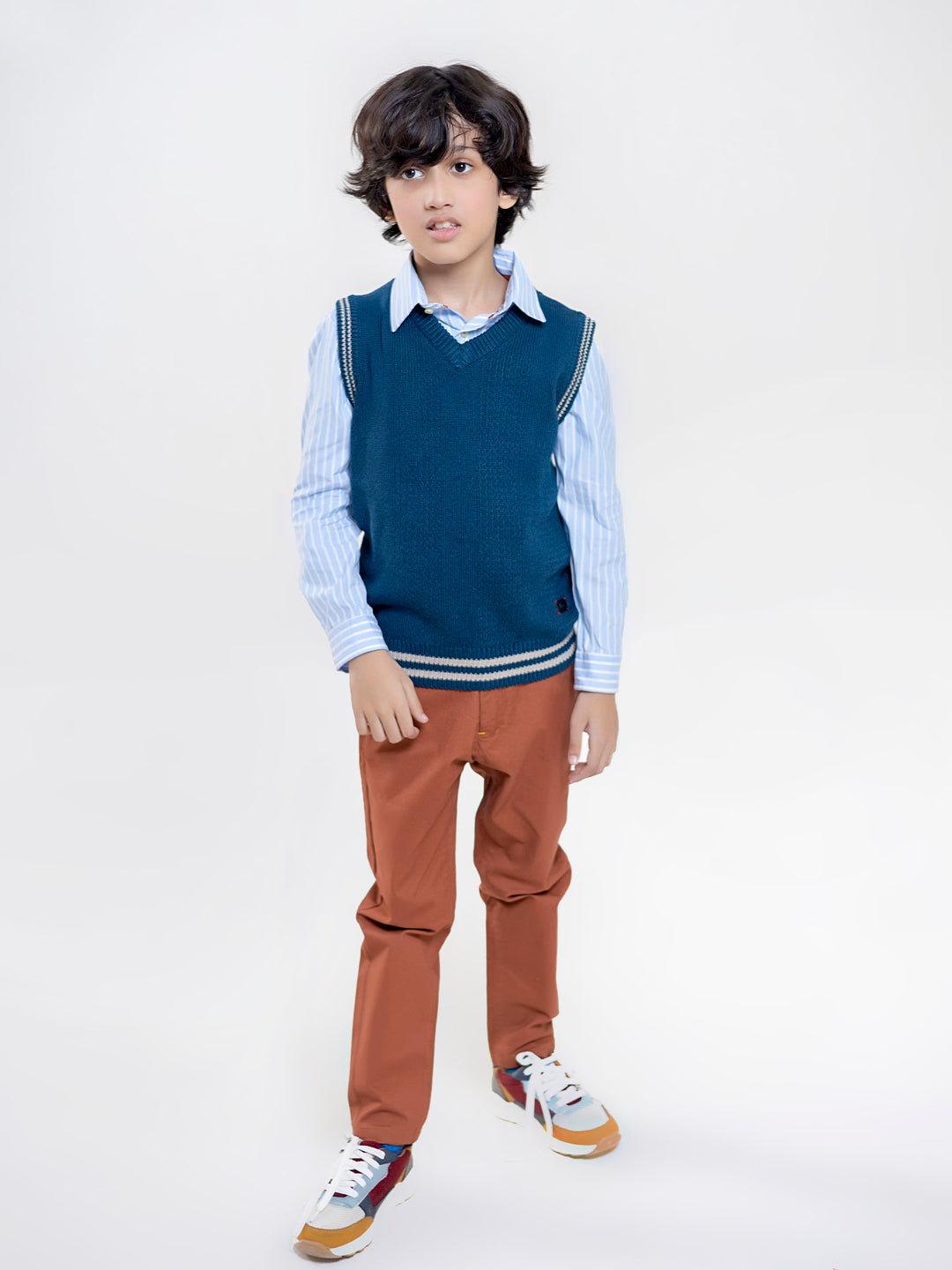 Teal Blue Textured Sleeveless Sweater Brumano Pakistan