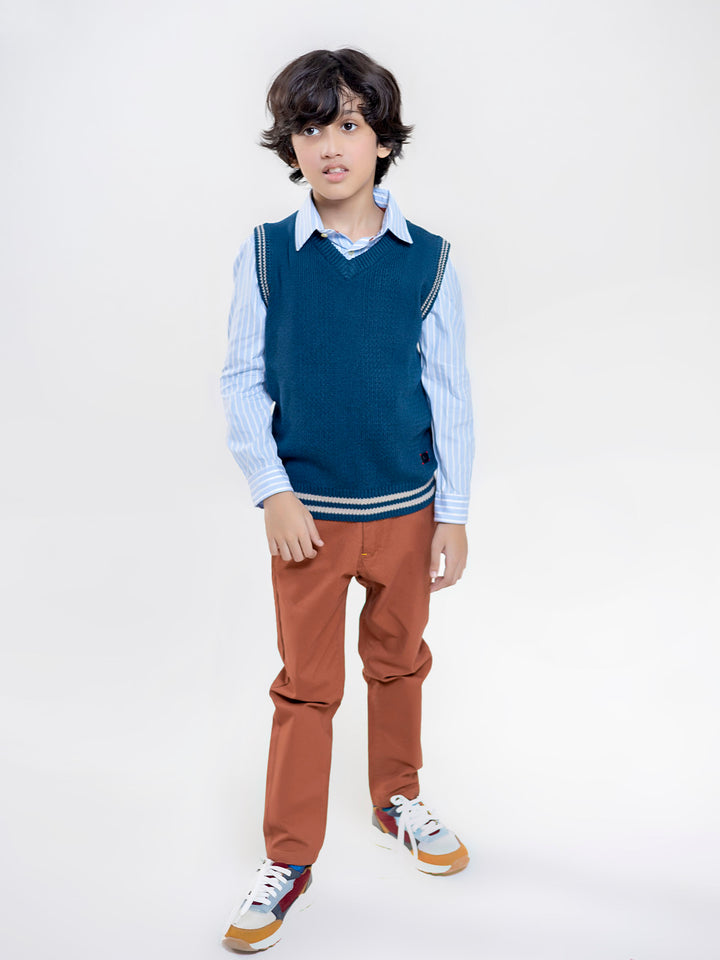 Teal Blue Textured Sleeveless Sweater Brumano Pakistan