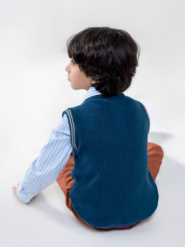 Teal Blue Textured Sleeveless Sweater Brumano Pakistan
