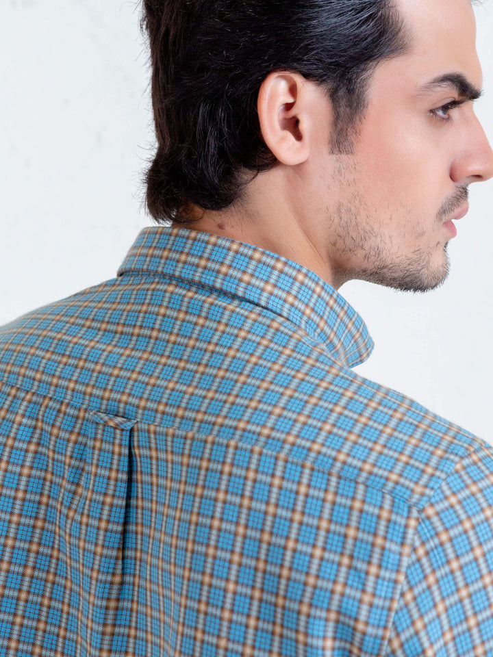 Turquoise Blue Flannel Gingham Checkered Shirt Brumano Pakistan