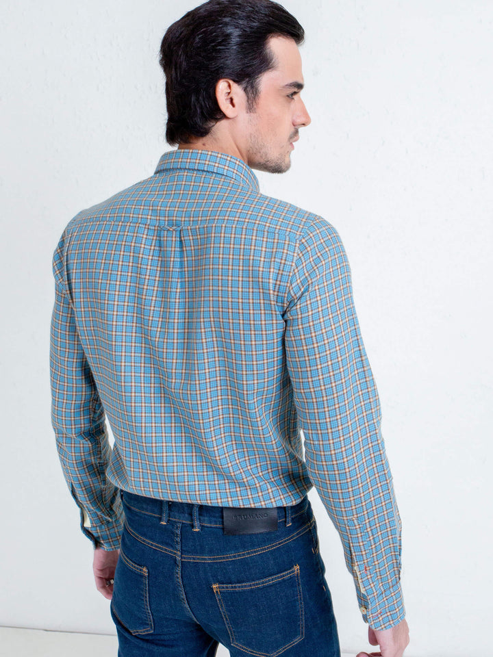Turquoise Blue Flannel Gingham Checkered Shirt Brumano Pakistan