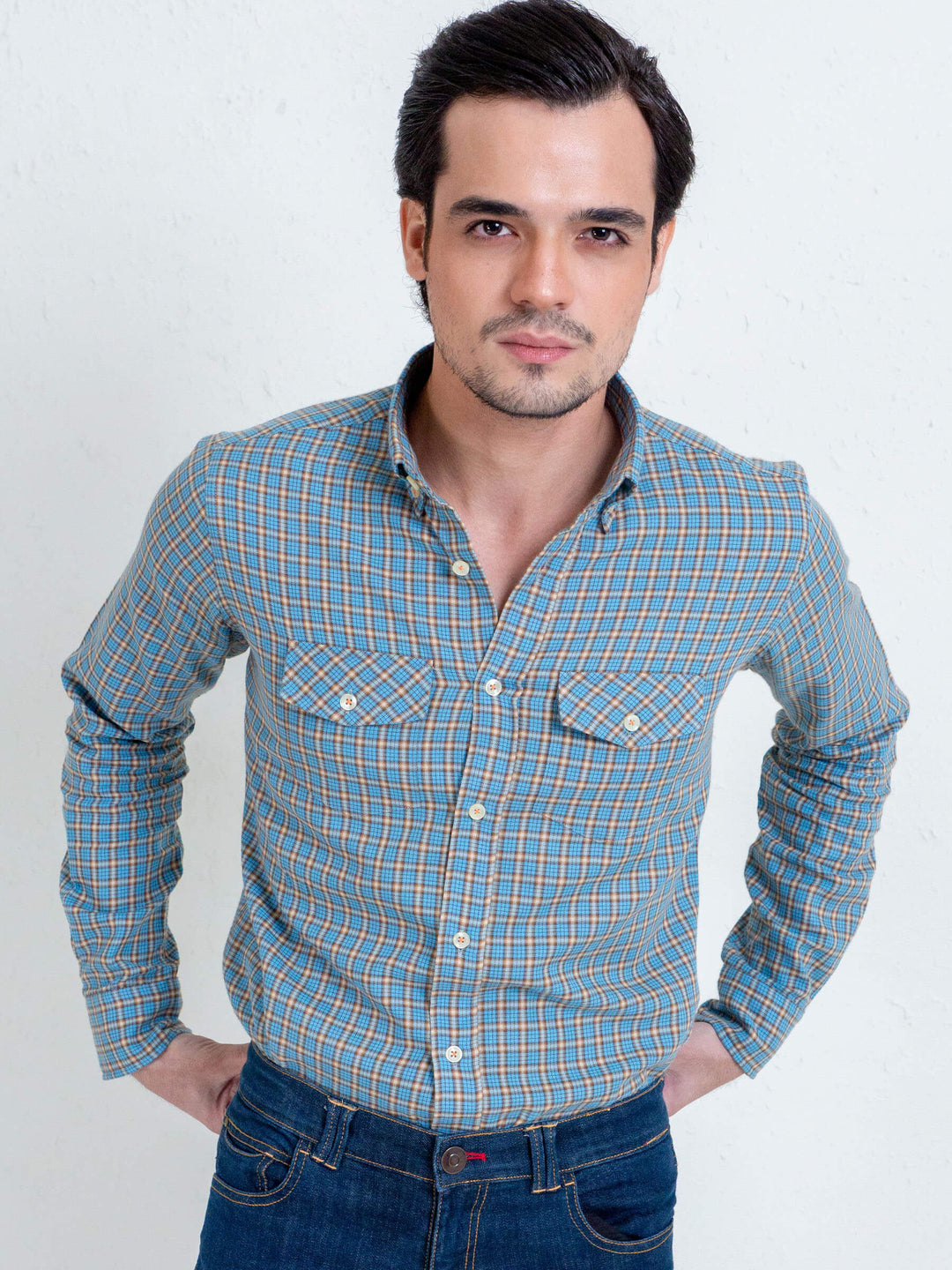 Turquoise Blue Flannel Gingham Checkered Shirt Brumano Pakistan