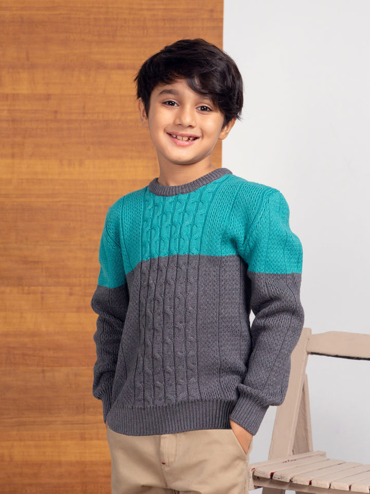 Turquoise & Grey Chunky Casual Sweater Brumano Pakistan