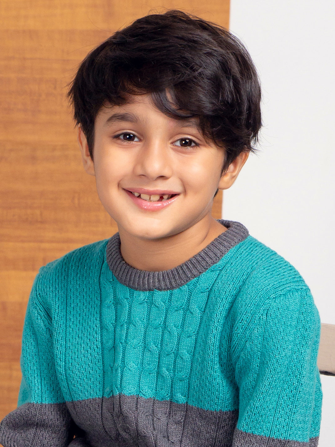 Turquoise & Grey Chunky Casual Sweater Brumano Pakistan