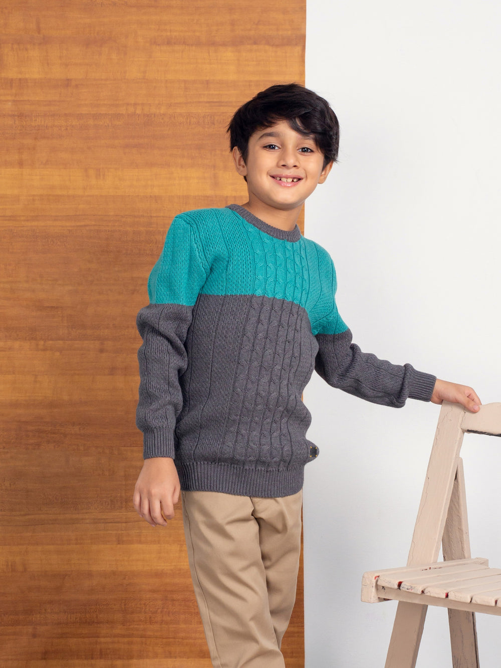 Turquoise & grey chunky casual sweater brumano pakistan