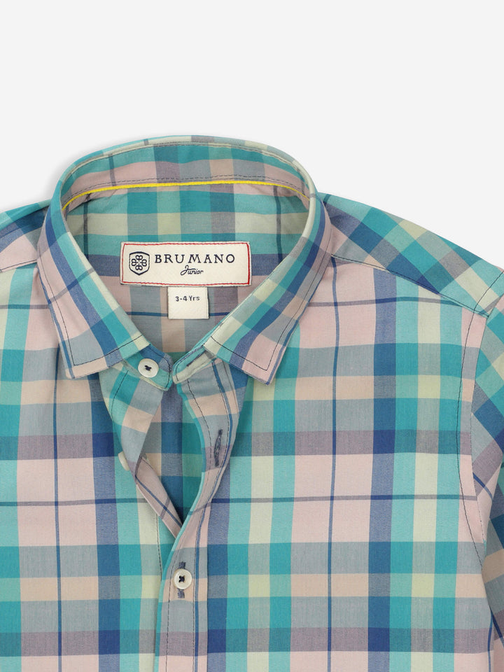 Turquoise Checkered Long Sleeve Casual Shirt Brumano Pakistan