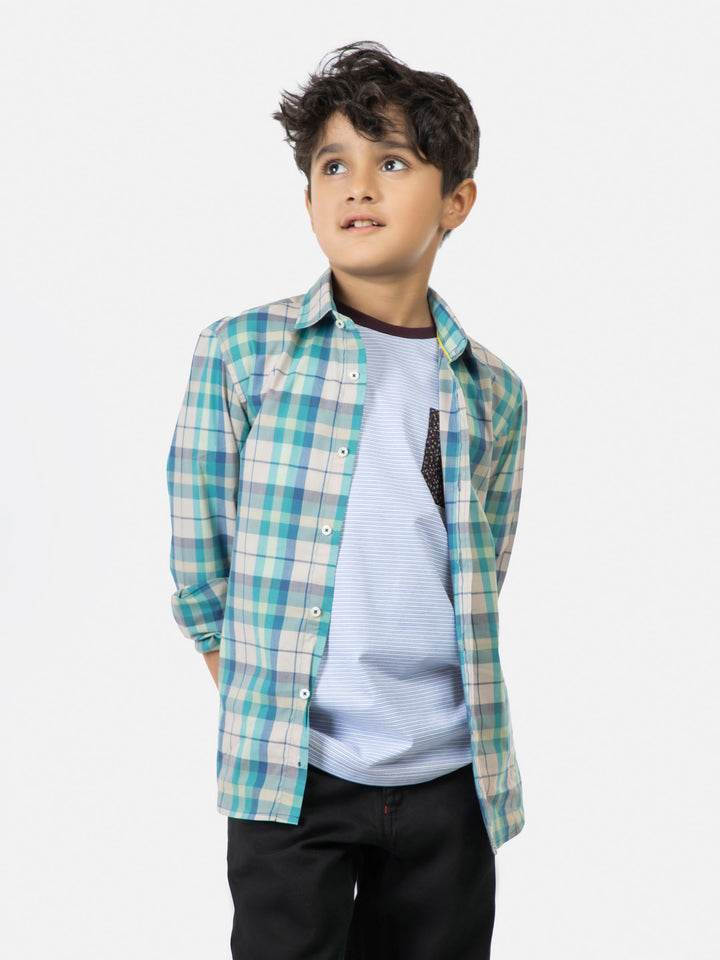 Turquoise Checkered Long Sleeve Casual Shirt Brumano Pakistan