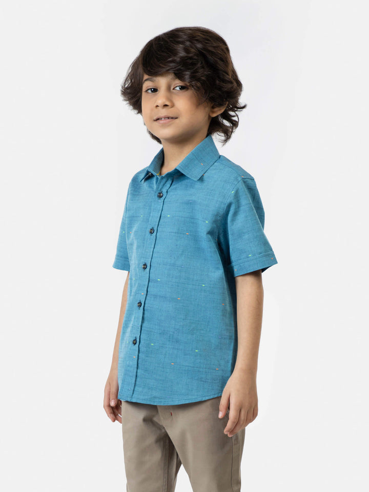 Turquoise CottonLinen Short Sleeve Casual Shirt Brumano Pakistan