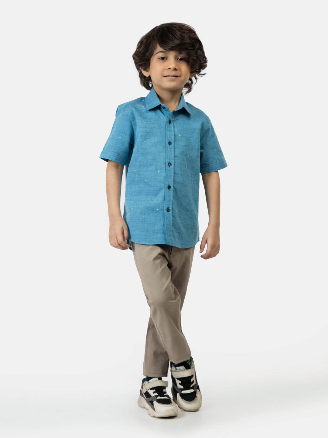 Turquoise CottonLinen Short Sleeve Casual Shirt Brumano Pakistan