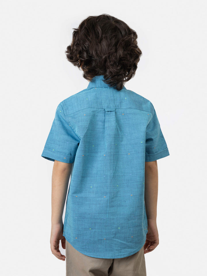 Turquoise CottonLinen Short Sleeve Casual Shirt Brumano Pakistan