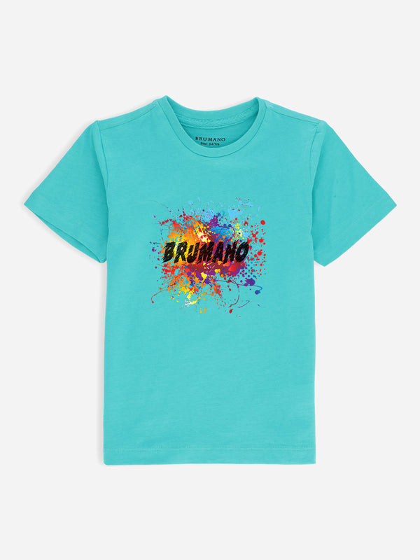 Turquoise Graphic Printed 'Splash' Casual Tee Brumano Pakistan