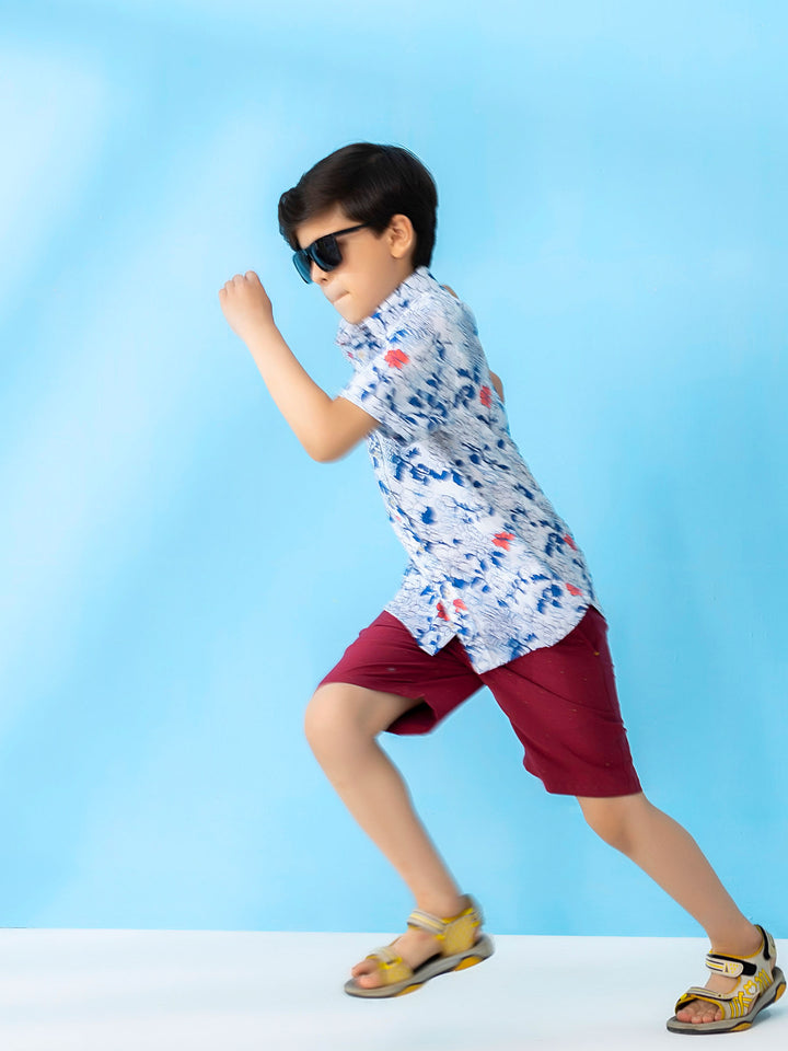 White & Blue Bold Floral Short Sleeve Casual Shirt Brumano Pakistan