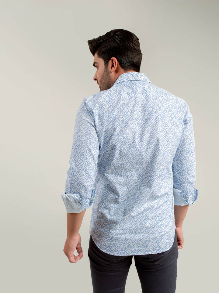 White & Blue Floral Printed Shirt With Inner Detailing Brumano Pakistan