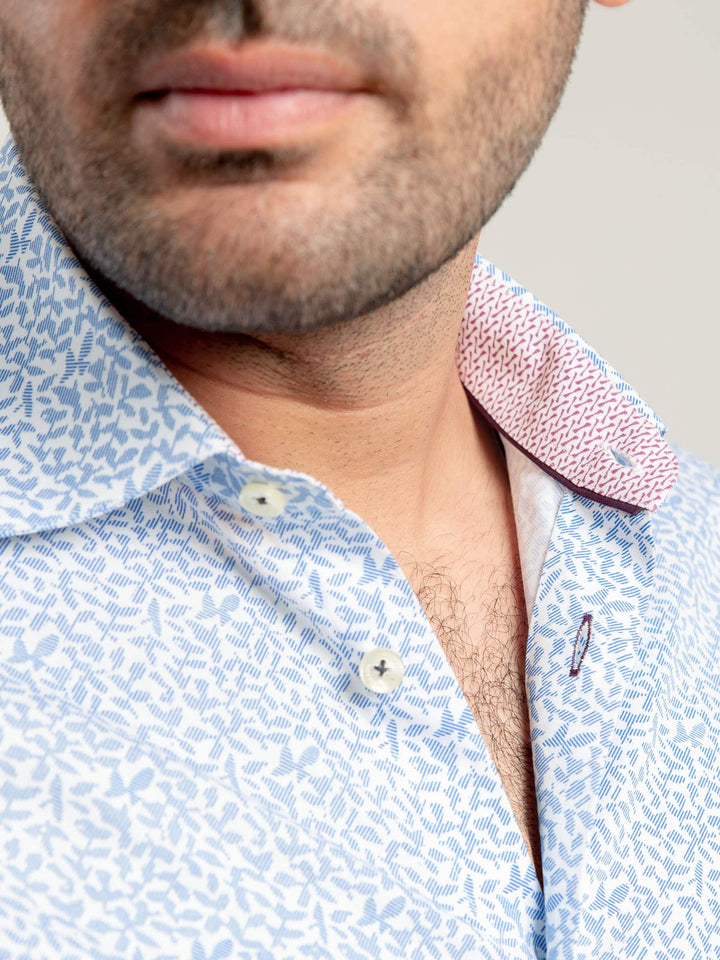 White & Blue Floral Printed Shirt With Inner Detailing Brumano Pakistan